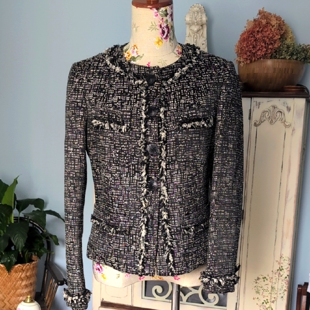Sand Copenhagen‎ Black and White Tailored Blazer with Fringed Trim